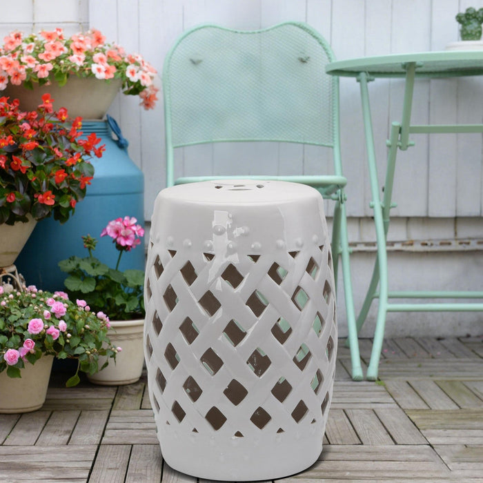 Outsunny 13" X 18" Outdoor Ceramic Garden Stool, White