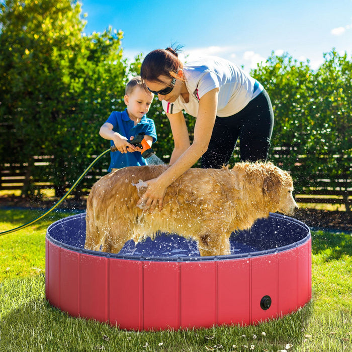 Pawhut Folding Dog Pool Portable Pet Kiddie Swimming Pool, Outdoor/indoor Puppy Bath Tub With Nonsli