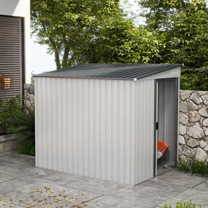 Outsunny 5 X 7ft Lean To Outdoor Storage Shed With Floor Foundation, Metal Garden Tool Storage House