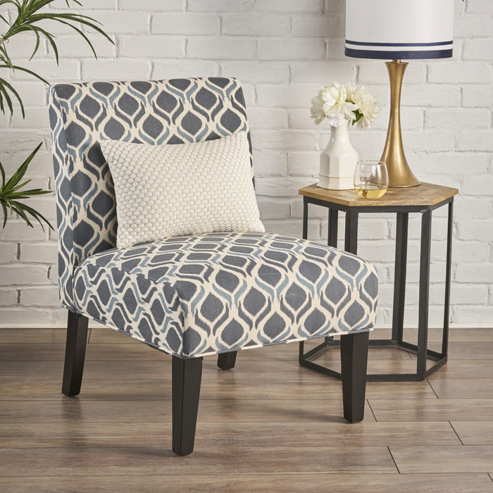 Oliver Linen-look Fabric Accent Chair With Rubberwood Legs - Blue and Grey 