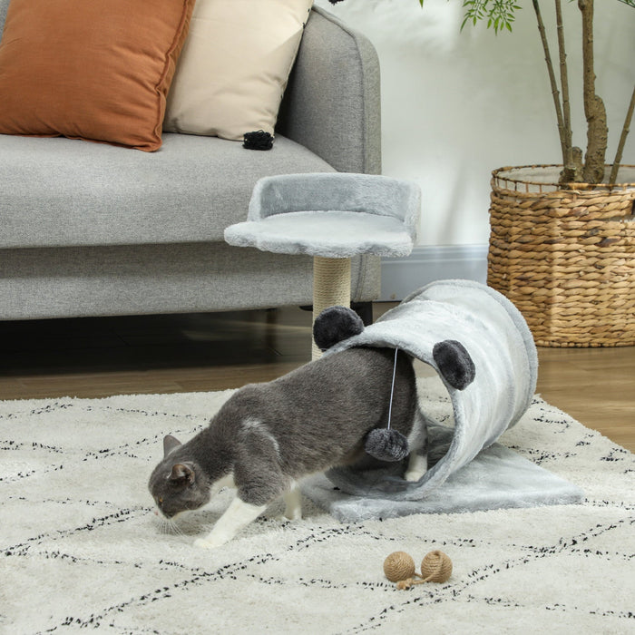 Pawhut 18.5" Cat Tree, Small Cat Tower With Tunnel, Scratching Post, Plush Bed, Dangling Ball, Compact Kitten Activity Centre For Indoor, Grey