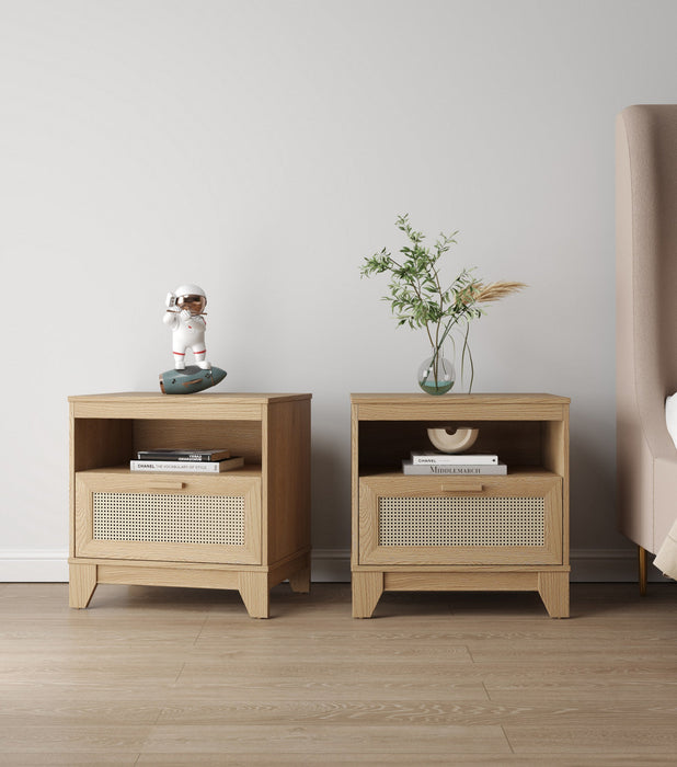 Sheridan Mid-Century Modern 22\" Nightstand in Natural (1-Drawer) - Set of 2 