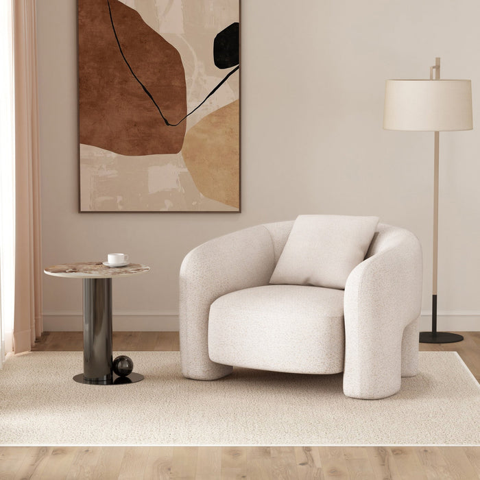 Sylvia Modern Glam Tweed Lounge Chair in Ivory 
