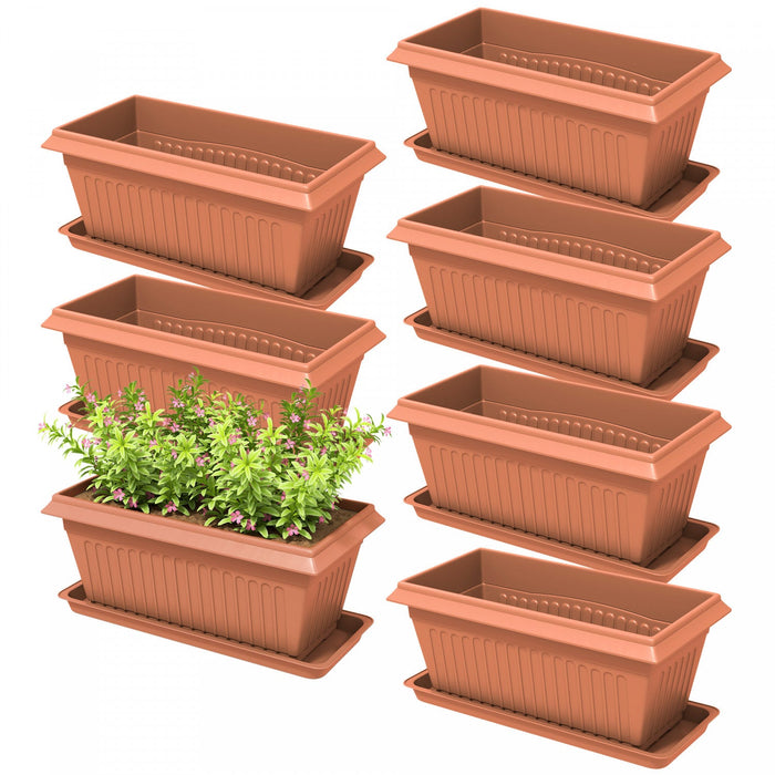 Outsunny 7 Pack 15.7" Plant Pots, Flower Planters w/ Drainage Holes, Brown
