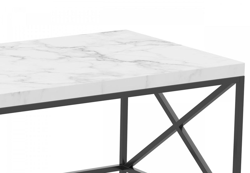 44\" Coffee Table Marble With Black Metal 