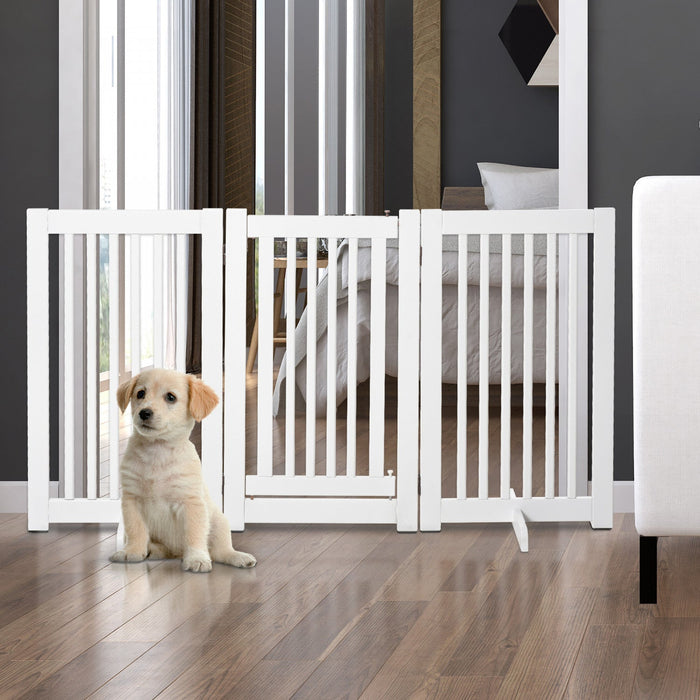 Pawhut Free Standing Pet Gate Indoor Wooden Dog Barrier Folding Safety Fence With Open Door Z Shape 