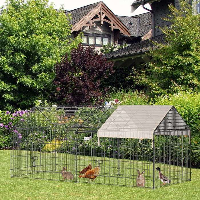 PawHut Outdoor Metal Kennel Enclosure for Small Animals, Beige