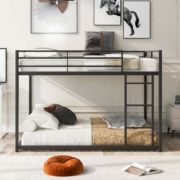 John Metal Low Bunk Bed with Ladder,Full over Full Size,Black  