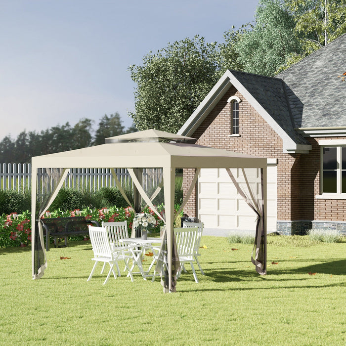 Outsunny 10' X 10' Canopy Tent, Party Tent With Mesh Netting And Double Tier Roof For Backyard, Gard