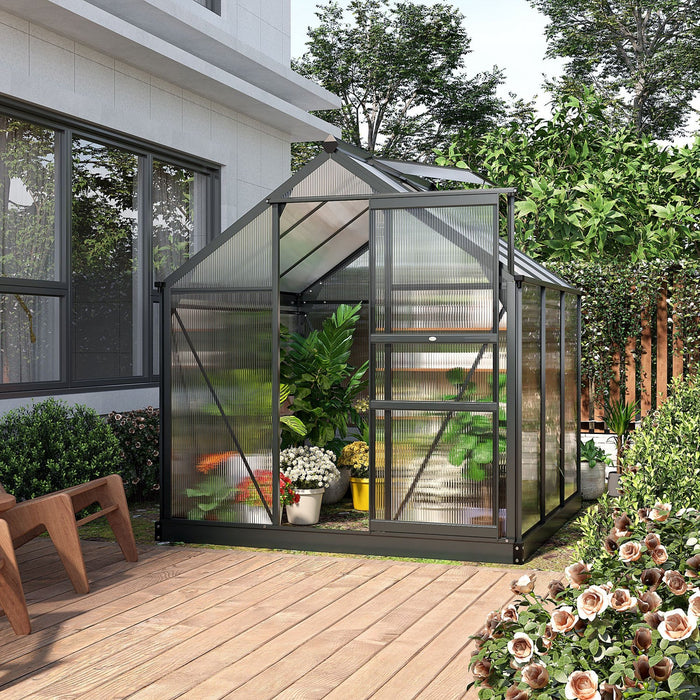 Outsunny 6' X 6' Clear Polycarbonate Greenhouse Walk-in Green House Garden Plants Grow Galvanized Ba