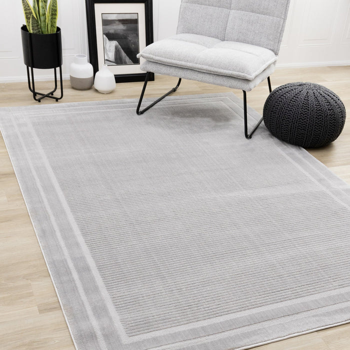 Ellie High-Low Textured Soft Polyester Grey Border Area Rug - 5'3\" x 7'7\"