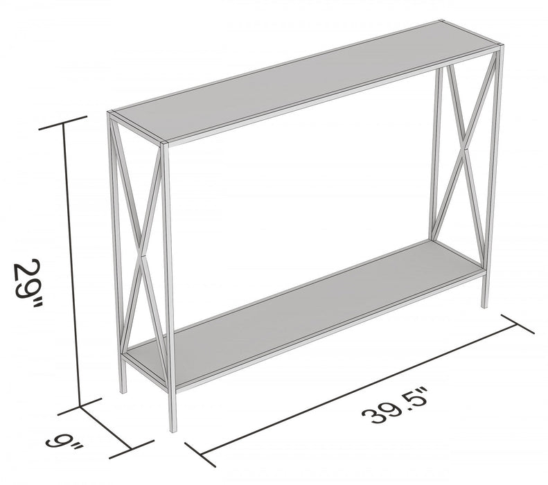 40” Console Table With 1 Shelf - Brown Reclaimed Wood Black Metal Base 