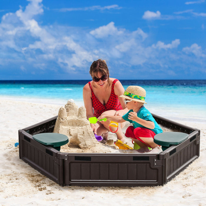 Kids Outdoor Sandbox, With Waterproof Oxford Canopy, Bottom Fabric Liner, Children Playset For 3-12 