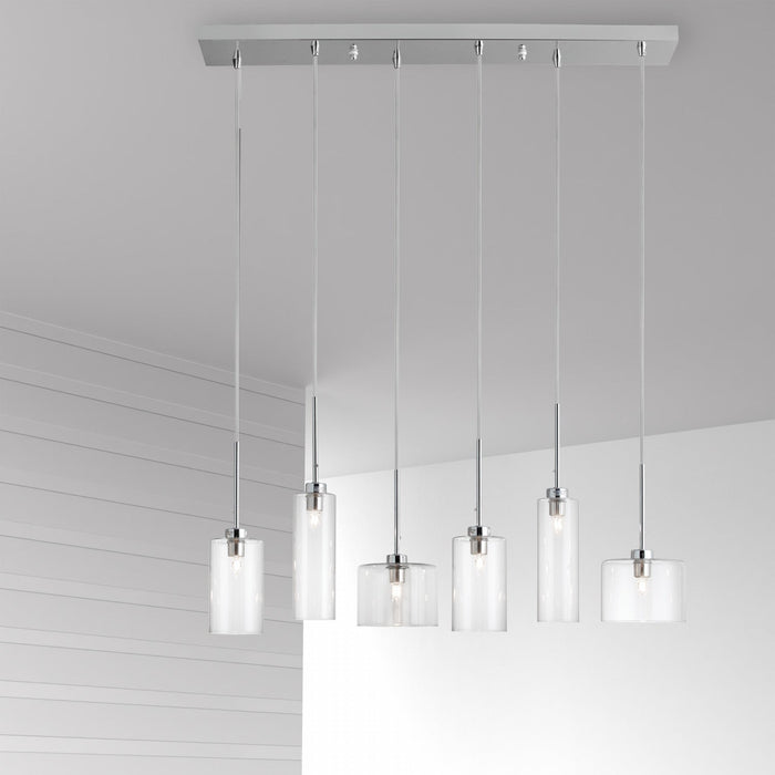 Dainolite Industrial Chic 6 Light Horizontal Pendant Polished Chrome Finish Clear Glass Lamp