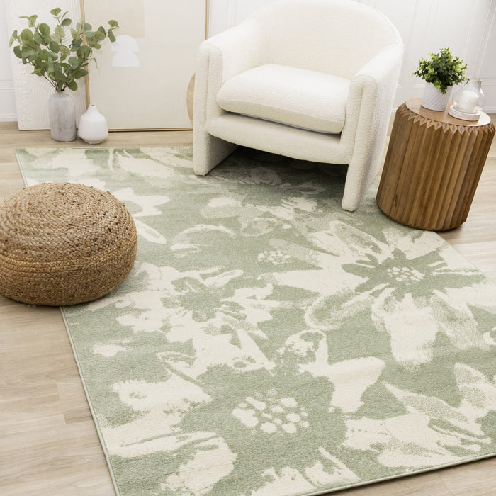 Ellis Floral Green Cream Area Rug - 5'3\" x 7'7\"