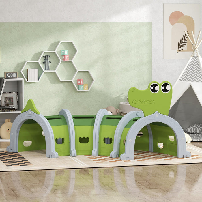 Qaba Crocodile Design Toddler Play Tunnel Indoor & Outdoor, Tunnel For Kids To Crawl Through, Climbi