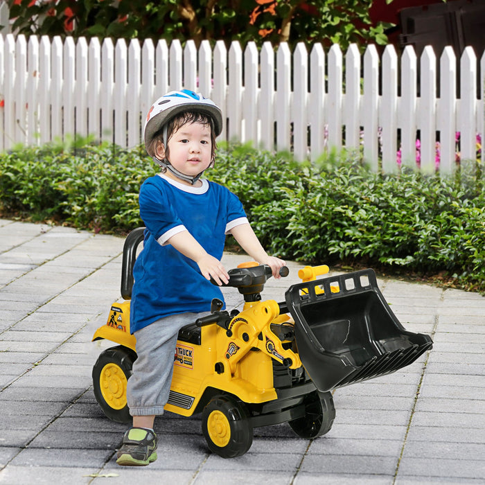 Homcom Ride-on Toy Bulldozer With Bucket Horn Steering Wheel Storage Toddlers For 3 Years Old, Yello