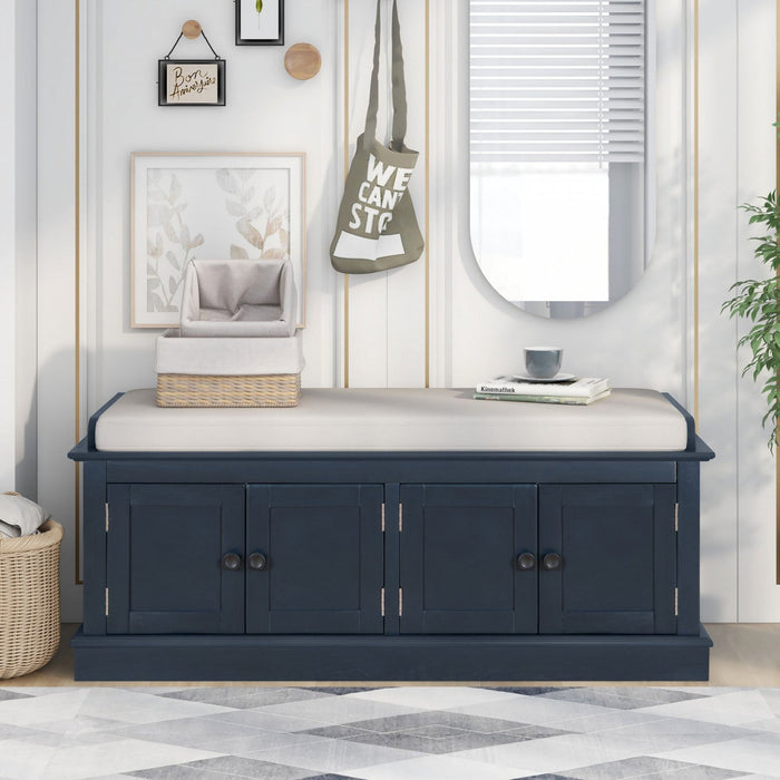 Daniel Solid Wood Storage Bench With 4-door Shoe Cabinet With Adjustable Shelves - Antique Navy 