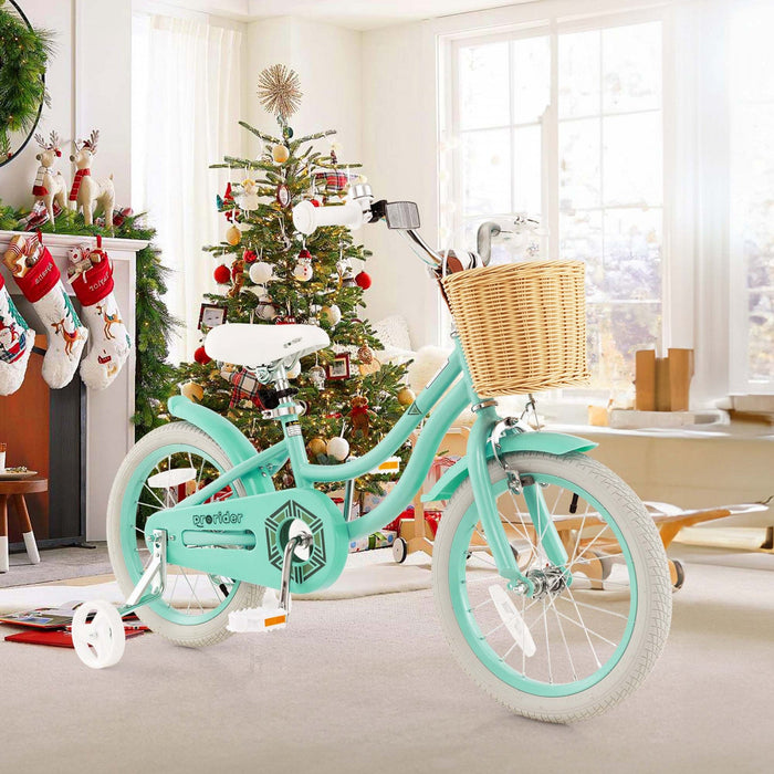 Prorider 16" Kid's Bike With Training Wheels Adjustable Handlebar Seat Handbrake Green
