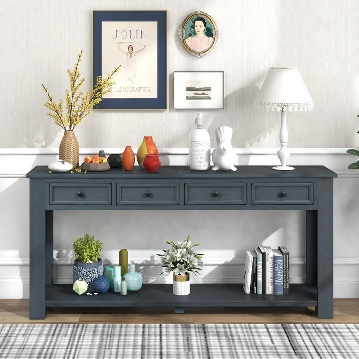 Gracie Solid Wood Console Table With Drawers And Shelf - Navy 