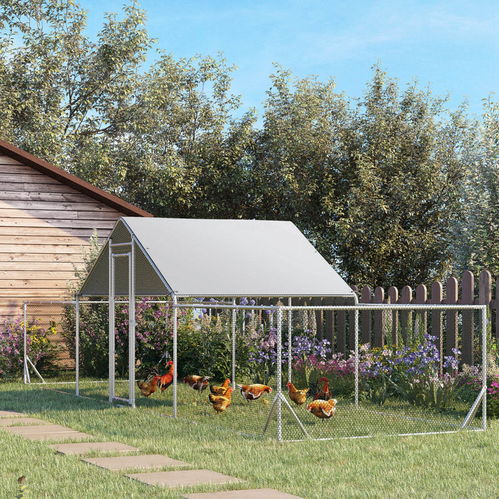 Pawhut Chicken Run, 23' X 6.6' Metal Chicken Coop With Waterproof And Anti-uv Cover, Spire Roof, Doo
