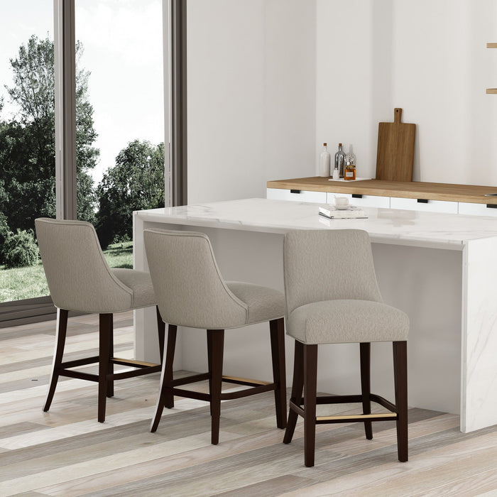 Beever Modern Chenille Wood Counter Stool in Taupe - Set of 3 Bar Stool 