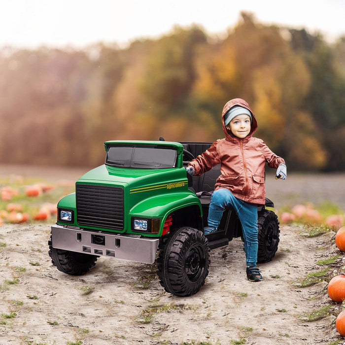 Aosom Two-seater Kids' Tractor With Detachable Bucket, 12v Battery Powered Ride-On Farm Truck With P