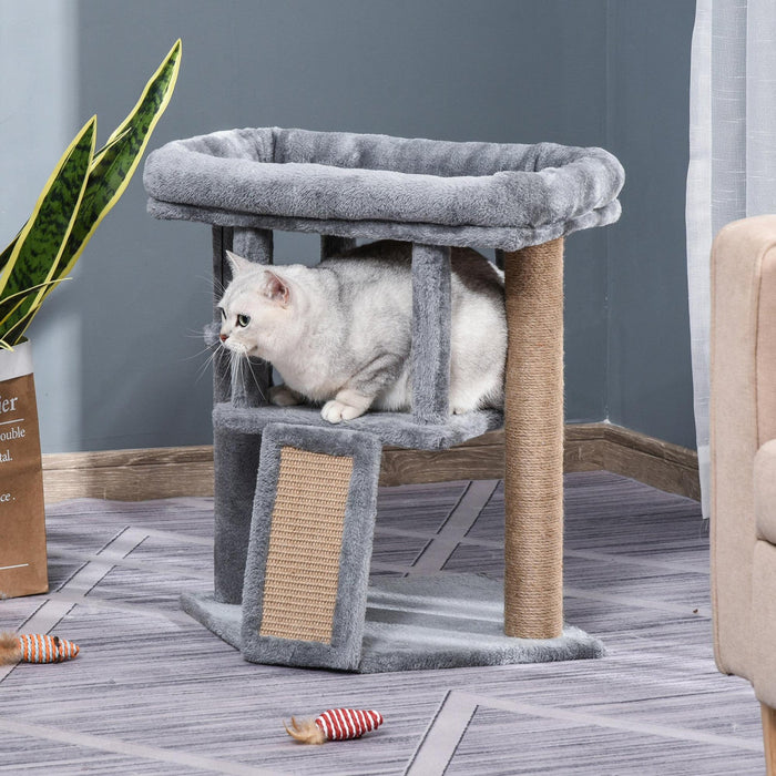 Pawhut Cat Tree, Small Cat Tower With Perch, Scratching Post, Cat Condo, Toy Ball For Kitty, Indoor 