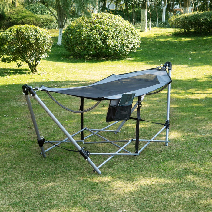 Outsunny Foldable Outdoor Hammock With Stand, Portable Hammock Bed With Carrying Bag And Pocket For 