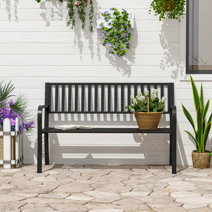 Outsunny 50" Steel Garden Bench Outdoor Seat Furniture, Black