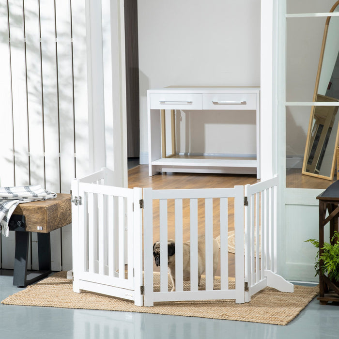 Pawhut Foldable Dog Gate With Door, 4 Panels Freestanding Pet Gate With Support Feet Indoor Playpen 