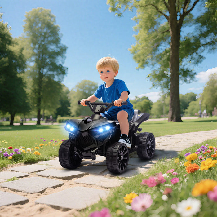 Qaba Kids ATV 4 Wheeler, 6V Battery Powered Electric Ride on Car with Music and LED Headlights for Ages 3-8 Years Boys and Girls, Black