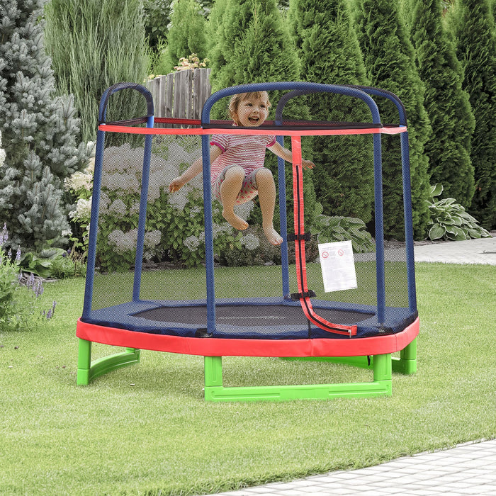Outsunny 84.75\" Kids Trampoline 7 Ft Indoor Outdoor Trampolines With Safety Net Enclosure Built-in Z