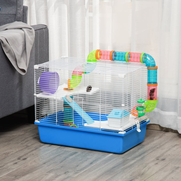 Pawhut Hamster Cage, Small Animal House, 3-level Guinea Pig Cage Gerbil Haven, Tunnel Tube System, W