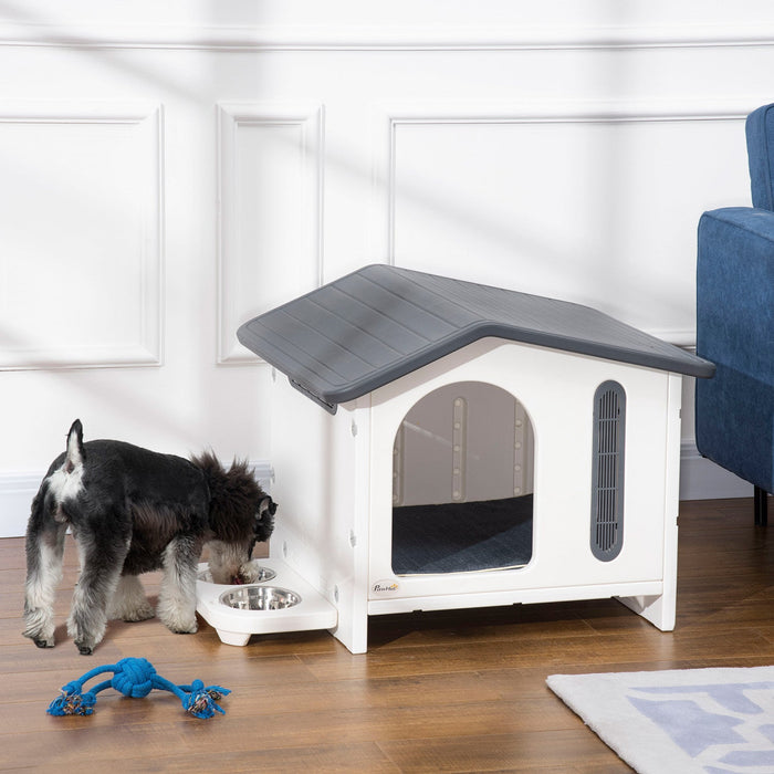 Pawhut Plastic Dog House With Air Vents, Small Dog House With Door Opening, Elevated Floor, Bowl Hol