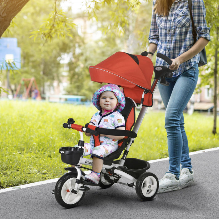 Qaba Toddler Tricycle, 6 In 1 Stroller Bike With Parent Push Handle, Canopy, Storage Baskets, Cuphol