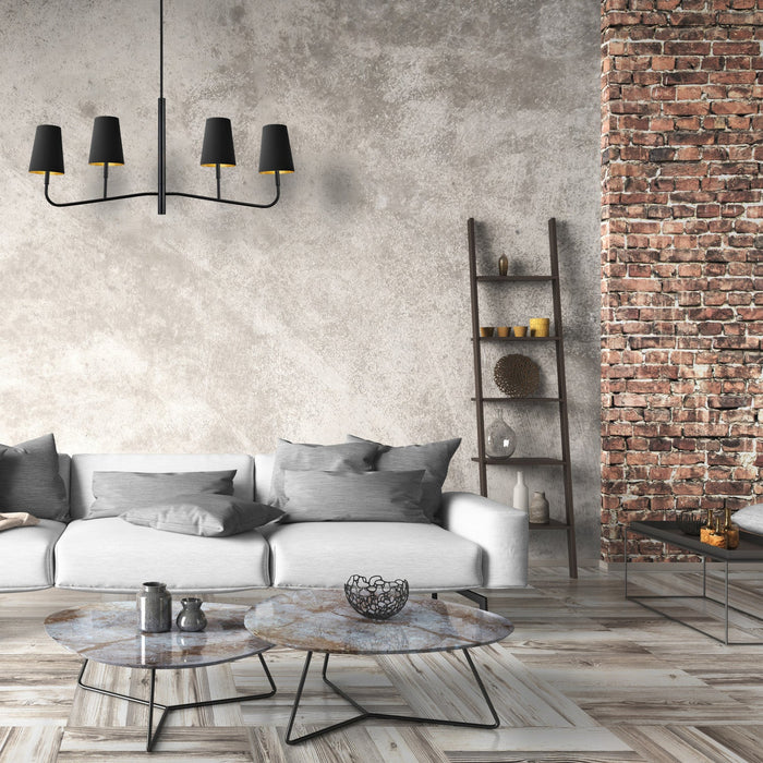 Dainolite Eleanor 4 Light Horizontal Chandelier Matte Black Black/Gold Shades Lamp