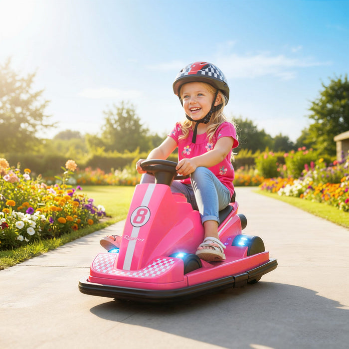 Qaba Bumper Car for Kids, 6V Electric Ride on Toy with 360 Degree Spin and Dual Motors, Battery Powered Bumping Car with Music, Bright LED Lights, for Ages 3-8 Years, Pink