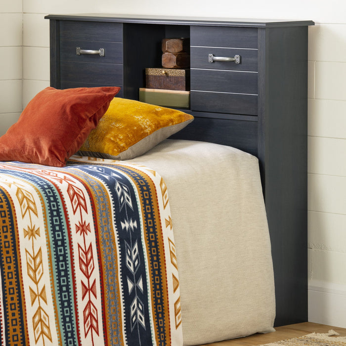 Ulysses Bookcase Headboard With Storage And Sliding Doors - Blueberry 
