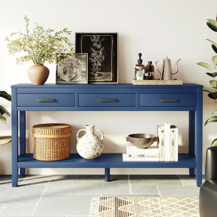 Emma 59.1'' Farmhouse Entryway Table with Drawers and Open Shelf,Blue Sofa Table  
