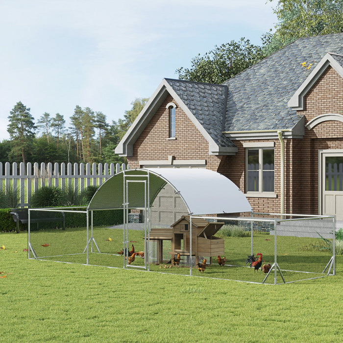 Pawhut Chicken Run, 23' X 6.6' Metal Chicken Coop With Waterproof And Anti-uv Cover, Dome Roof, Door