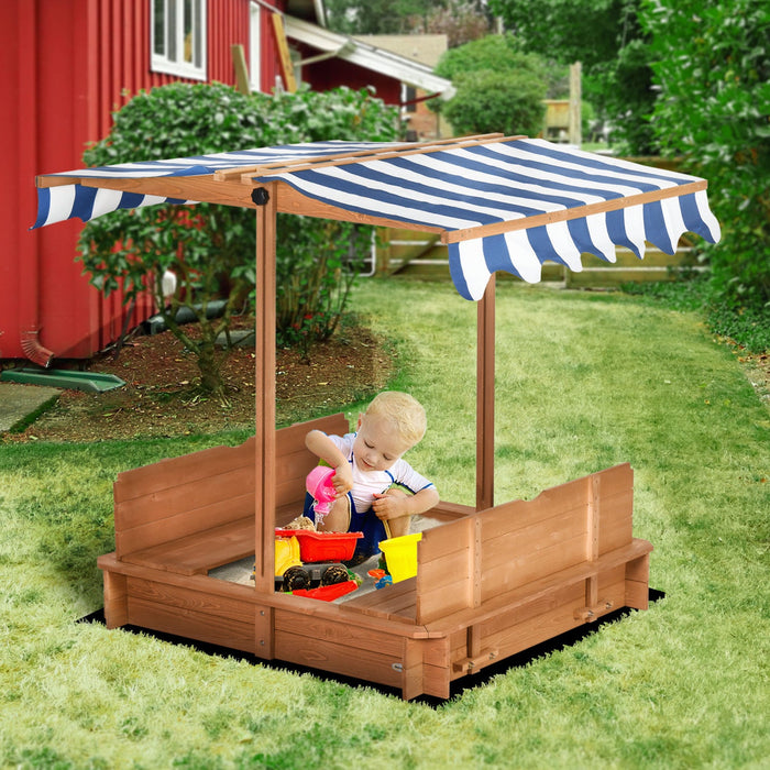 Kids Wooden Sandbox With Lid Outdoor Backyard Playset Children Sand Play Station W/adjustable Cover 
