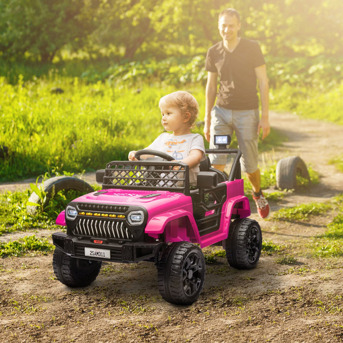 Qaba 12v Powered Ride-On Truck Car, Electric Car For Kids With Remote Control, Openable Doors, Sprin
