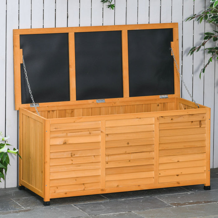 Outsunny 75 Gallon Wooden Storage Box Patio Deck Box Bench, Garden Backyard Outdoor Storage Containe