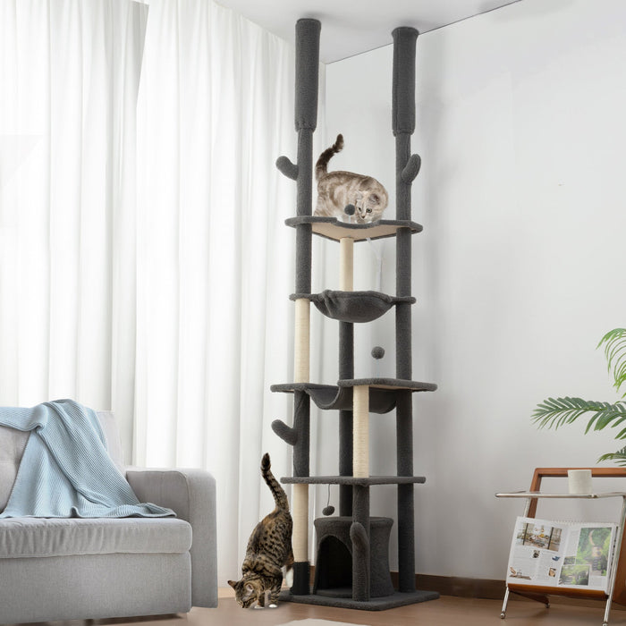 Pawhut Floor To Ceiling Cat Tree, 89\"-100\" Adjustable Height Cat Tower For Large Cats With Scratchin