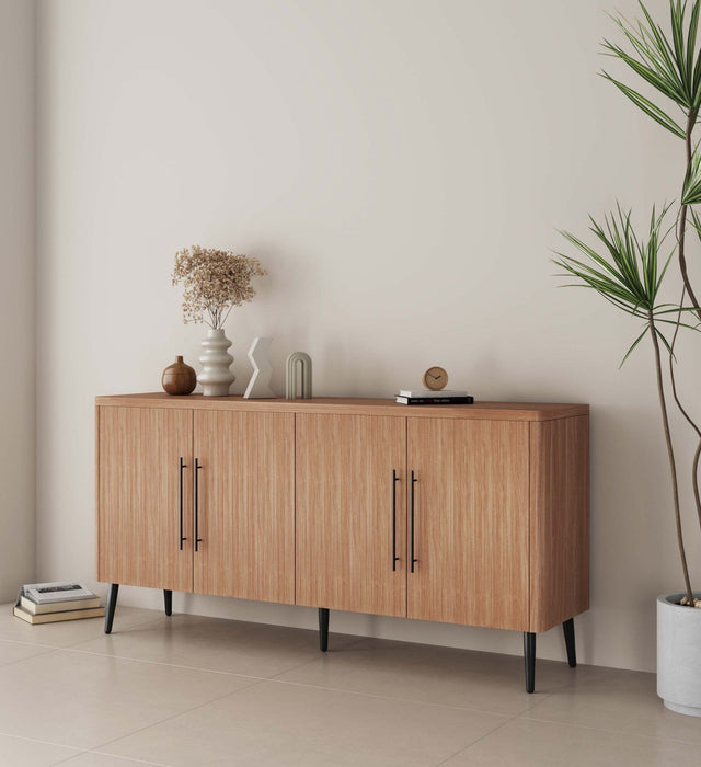 Jodie Mid-Century Modern 65\" Fluted Sideboard in Maple Buffet 