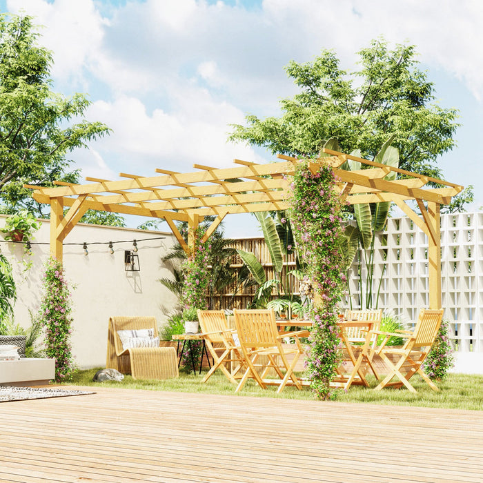 Outsunny 10' X 13' Pergola, Fir Wood Gazebo Grape Trellis, Nature Wood
