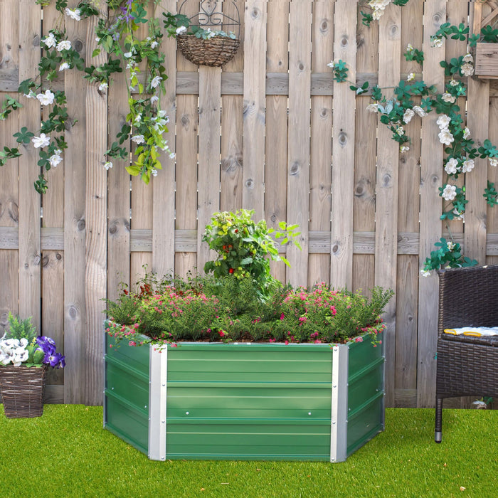 Outsunny Pentagon Galvanized Raised Garden Bed, Elevated Large Metal Planter Box W/ Install Gloves F
