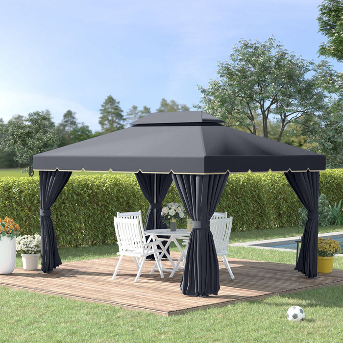Outsunny 13' X 10' Outdoor Patio Gazebo Canopy With 2-tier Polyester Roof, Vented Mesh Sidewall & St