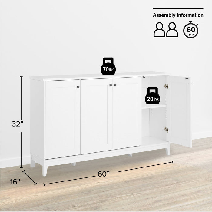 Prepac Yaletown 4-Door Buffet Console - White